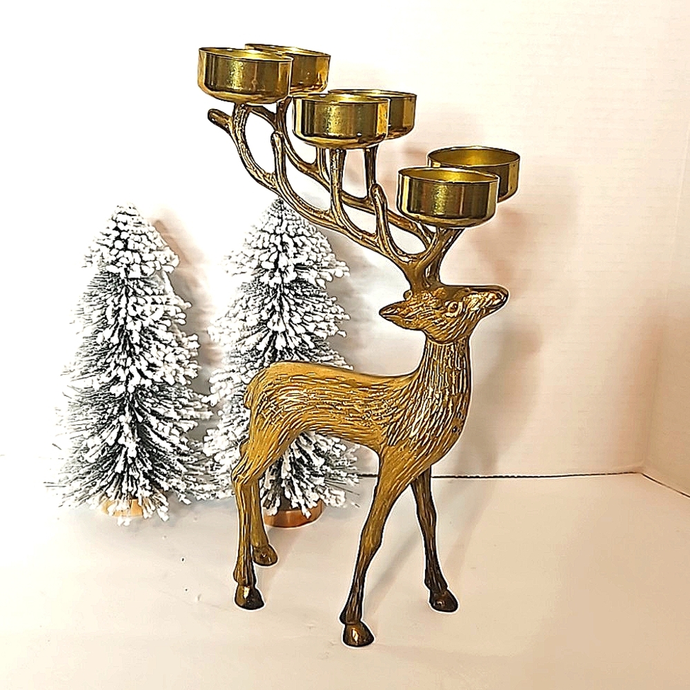 Vintage Brass Reindeer Candleholders Christmas Holiday Candelabra Center…
